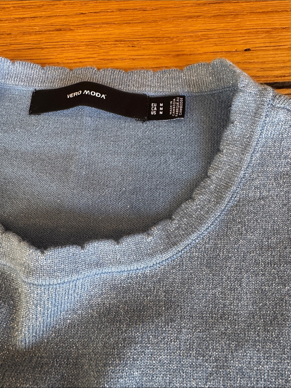 Vero Moda Powder Blue Shimmery Puff-Sleeve Crewneck Sweater - Picture 5 of 6